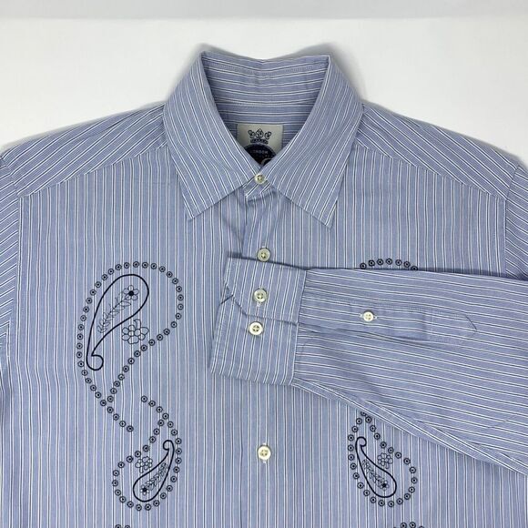 R&G London New York Light Blue Paisley Pattern Mens Long Sleeve Shirt Size Small - Picture 1 of 7